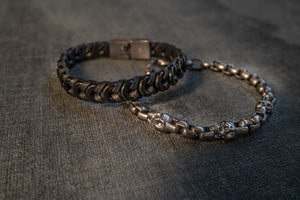 COMBO SET 1 <br> Armband Three Skulls & <br> Black Braided Leather