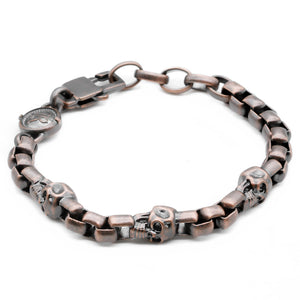 Armband Three Skulls <br> Stainless Steel kupferfarben