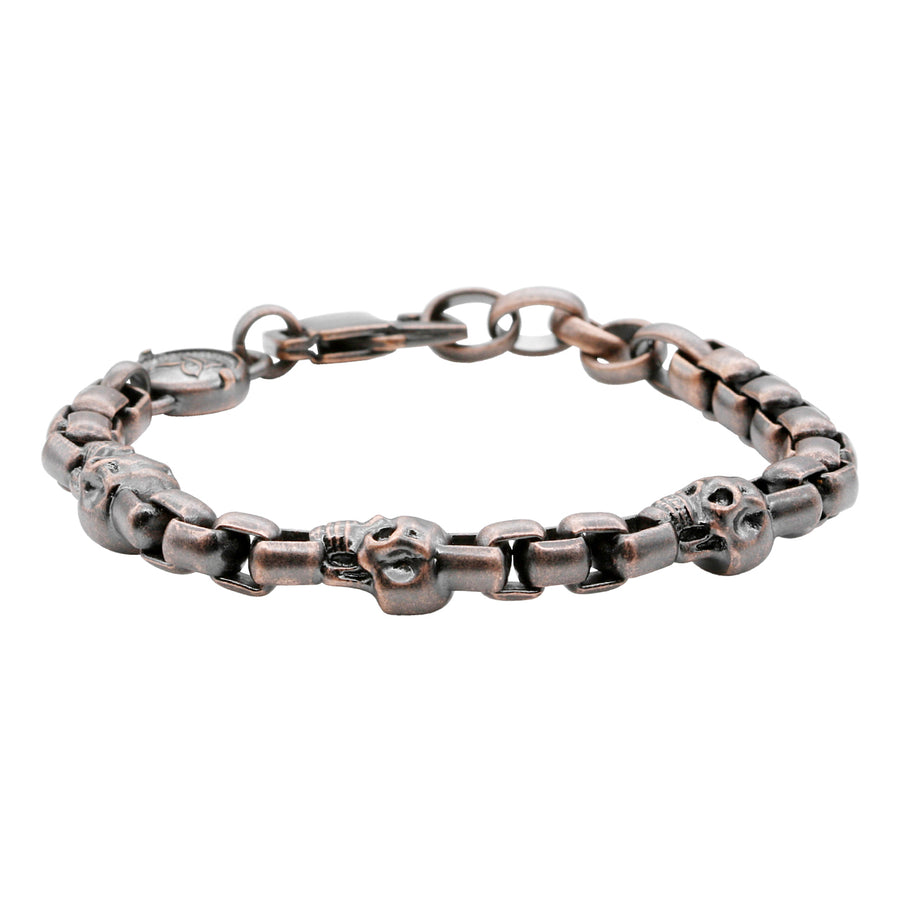 Armband Three Skulls <br> Stainless Steel kupferfarben