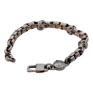 Armband Three Skulls <br> Stainless Steel kupferfarben