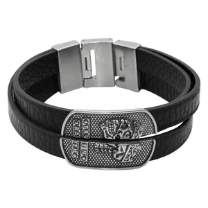 Skull Armband Leder <br> stahlfarben