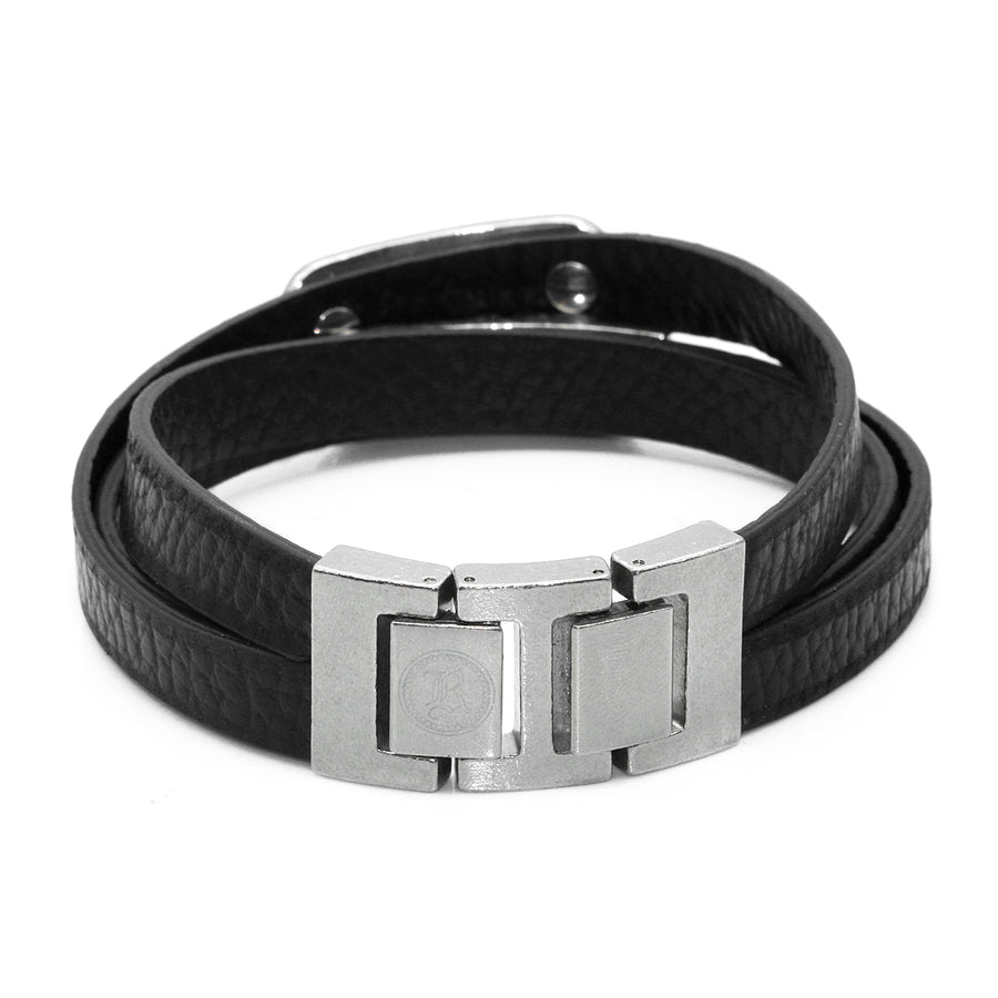 Skull Armband Leder <br> stahlfarben