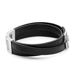 Skull Armband Leder <br> stahlfarben