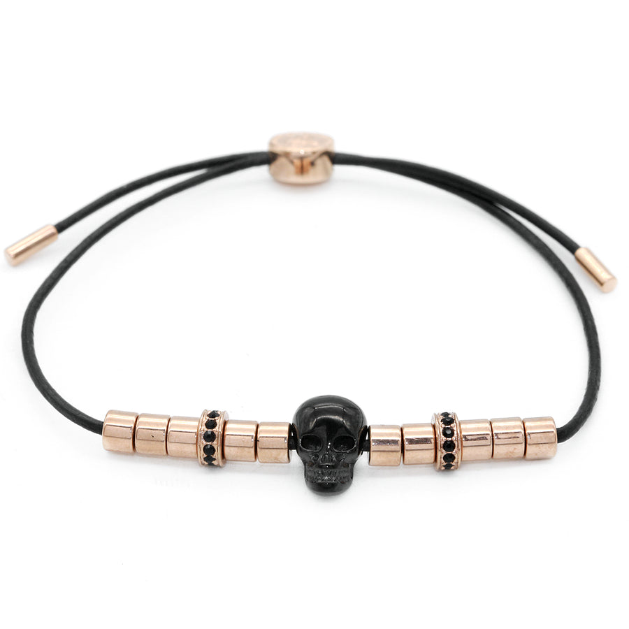 Armband Skull Leder<br> rosegold / schwarz